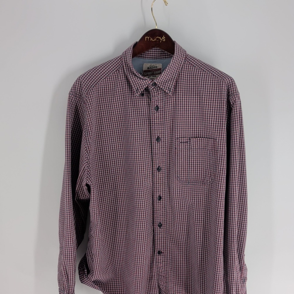 Vintage Eddie Bauer Sports Shop Western Classic Button Down Shirt Red Blue Sz L